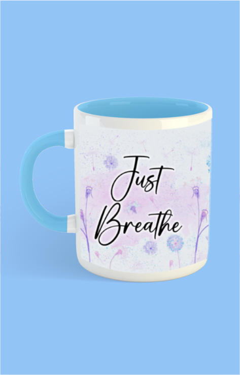 Just breath, White coffee mug (Sky Blue)