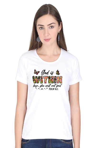 God is with in her, women's t-shirt