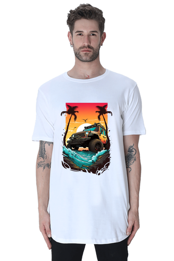 Jeep Long line curved t-shirt