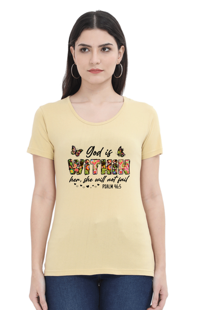 God is with in her, women's t-shirt