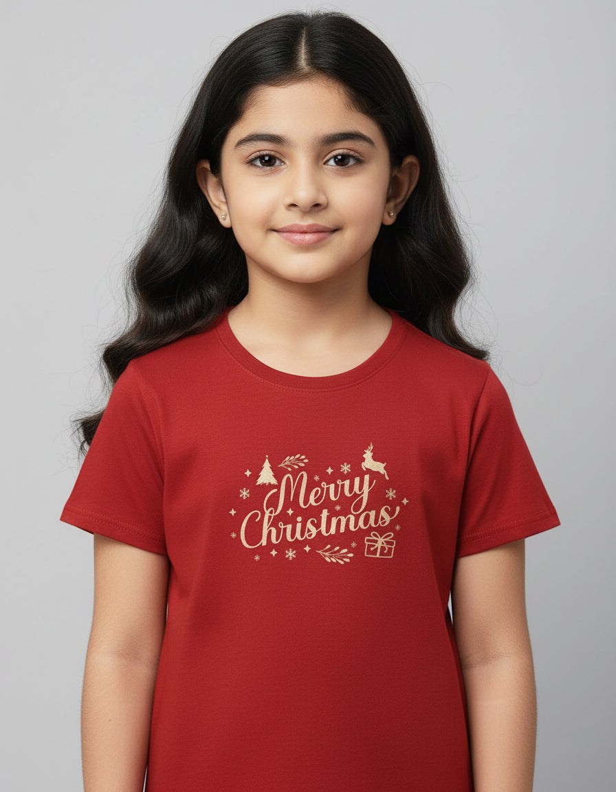 Merry christmas, Girl's Crew Neck T-Shirt